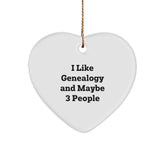 Funny Genealogy Gifts for Women, Heart Ornament 'I Like Genealogy And Maybe 3 People', Christmas Unique Gifts from Friends for Family - Image 1